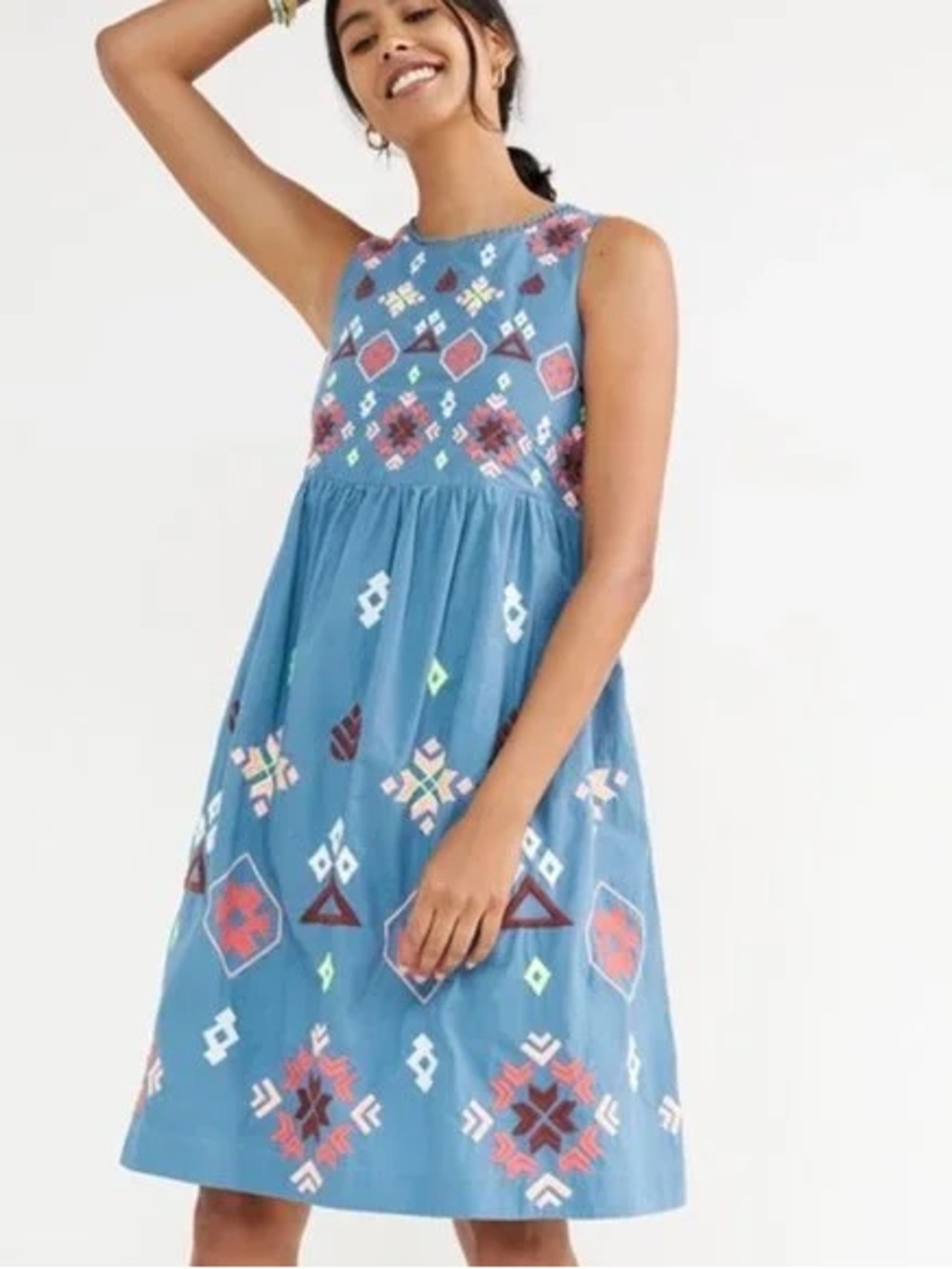 NWT ✨ Anthropologie Slate Blue Embroidered Sundress women’s size small